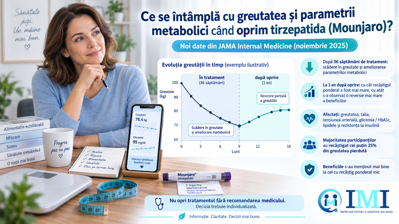 Ce se întâmplă cu greutatea și parametrii metabolici când oprim tirzepatida (Mounjaro)? – Noi date din JAMA Internal Medicine (noiembrie 2025)